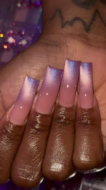 Nail Aesthetics, Purple Ombre Nails, Brown Acrylic Nails, Nail Work, Long Square Nails, Velvet Nails, Long Acrylic Nail Designs, Ombre Nails Glitter, Baddie Nails