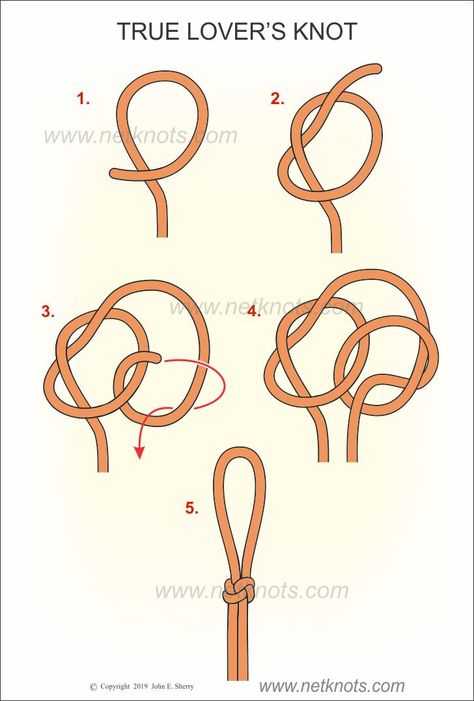 How to tie a True Lover's Knot illustrated, animated and explained by NetKnots Simpul Makrame, Knot Tutorial, Survival Knots, Knots Guide, Nautical Knots, Tie A Knot, Paracord Knots, Knots Diy, Knots Tutorial