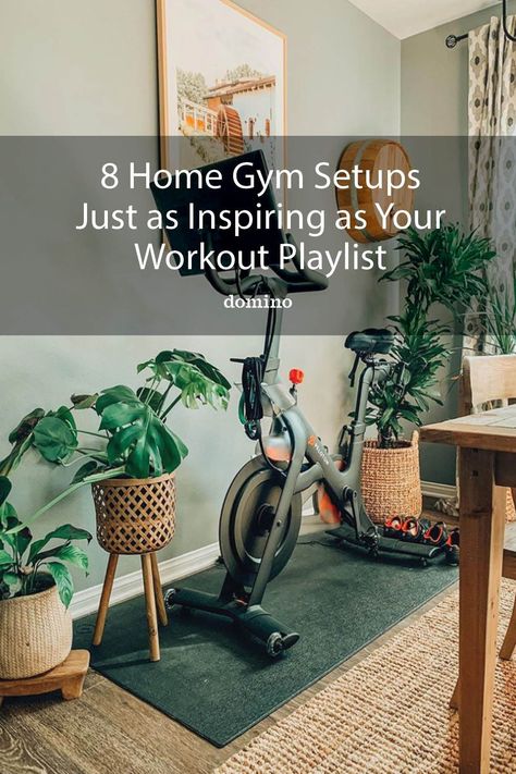 Stylish Workout Room, Gym Space In Living Room, Zen Home Gym Workout Rooms, Gym In Room Ideas, Small Office Gym Combo Ideas, Exercise Area In Living Room, Small Office And Gym Space, Exercise Area In Bedroom Master Suite, Small Home Office With Peloton