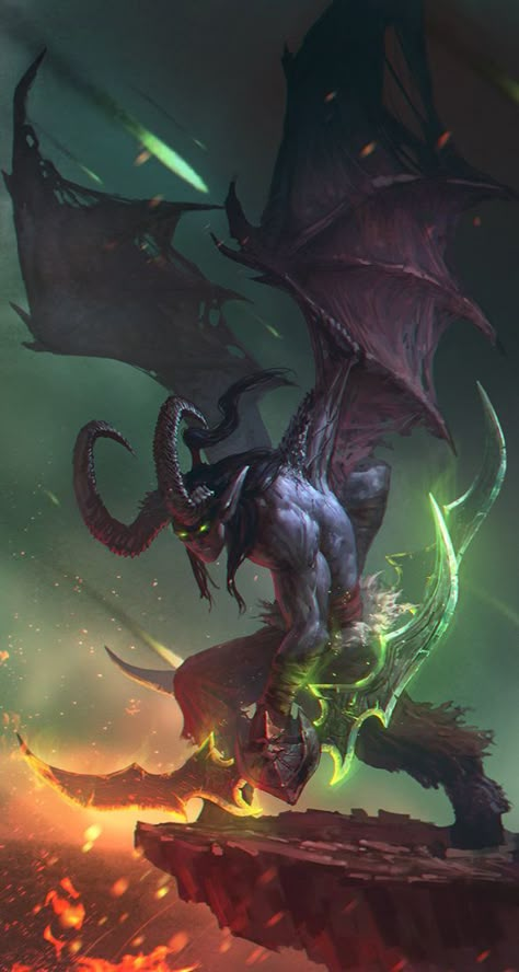 Illidan demon form. World of Warcraft Legion World of WQarcraft Burning Crusade World Of Warcraft Legion, Illidan Stormrage, Fantasy Demon, Illustration Fantasy, Warcraft Art, Wow Art, Digital Art Illustration, Arte Fantasy, Creature Concept