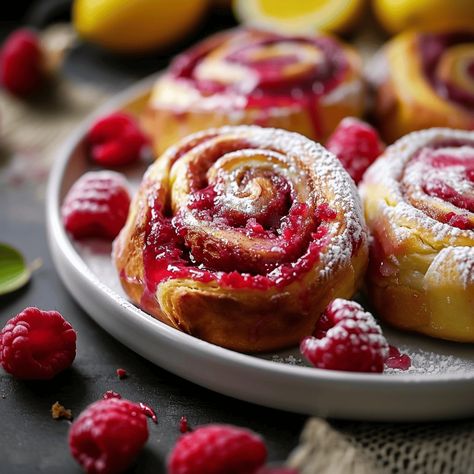 Raspberry Cinnamon Rolls - Recipes, Tasks & Tools Raspberry Cinnamon Rolls Homemade, Raspberry Rolls Recipe, Raspberry Cinnamon Rolls, Raspberry Rolls, Baking Treats, Brunch Spread, Raspberry Filling, Sweet Rolls, Sticky Buns