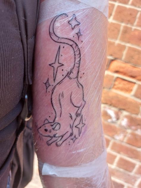 Space Rats Tattoo, Rat Zodiac Tattoo, Rat Memorial Tattoo, Rat Tattoo Simple, Small Rat Tattoo, Rat Tattoo Ideas, Tattoos Rat, Small Gap Filler Tattoo, Soberity Tattoo