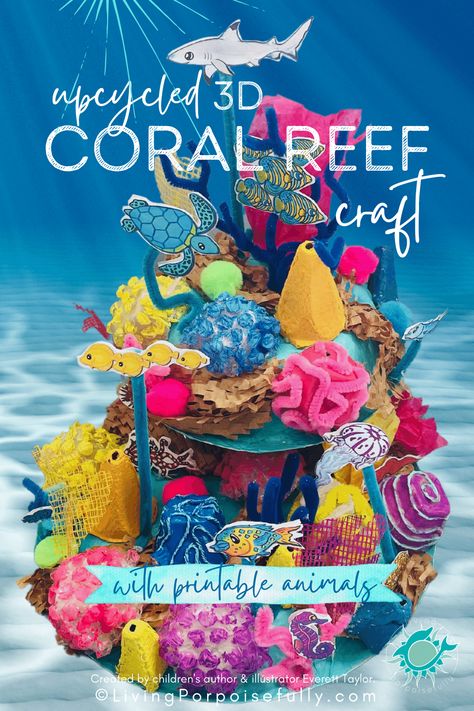 Upcycled 3D Coral Reef Craft | Living Porpoisefully Coral Reef Paper Sculpture, Coral Reef Craft For Kids, Coral Reef Sculpture, Australia Activities, Coral Reef Craft, Coral Reef Animals, Ocean Diorama, Scuba Vbs, Coral Reef Art