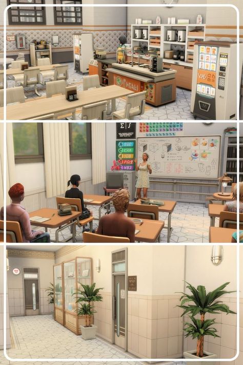 Speed build available here - JuliaFilms Sims School, Sims 4 Community Lots, Lotes The Sims 4, Sims 4 House Building, Sims 4 House Plans, The Sims 4 Packs, Dorm Room Designs, House Floor Design, Sims 4 House Design