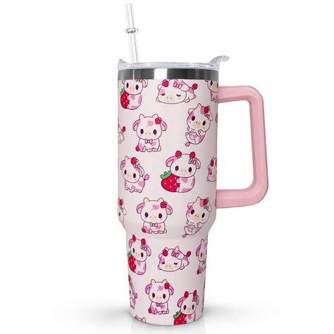 PRICES MAY VARY. Cute Cow Gifts: This strawberry tumbler with handle farmhouse cow print tumbler,strawberry decor drinking glass, kawaii cow coffee mug, strawberry insulated cup,strawberry cow water bottle ,cow cup,cow mug,cow print cup, cute coffee mugs, cow print mug,you can send the cute strawberry cow mug as a gift for girl, women or those who likes strawberry or cow print Cow Tumbler Set :1 Packs 40 oz cow tumbler,1 straws,swivel cup lid,This cow tumbler keeps beverages cold for up to 12 ho Cow Water Bottle, Strawberry Tumbler, Cow Cup, Kawaii Cow, Strawberry Decor, Strawberry Cow, Cow Mug, Cow Tumbler, Strawberry Decorations