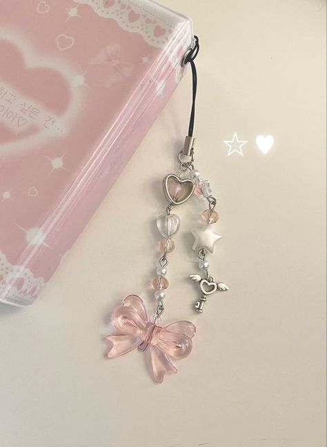 #smallbusiness #packaging #girls #girly #korean #japan #korea #japanese #cute #kawaii #pink #white #aesthetic #ribbon #phonecase #kpop #kdrama #kpopphotocard #bts #enhypen #jewelry #necklace #earrings #wooyoung #wongyoungism #outfit #bracelet #hairclips #keychain #photocardholder Cute Charms For Backpack, Pink Keychain Beads, Pink Bead Keychain, Pink Beaded Keychain, Pink Phone Charm Aesthetic, Cute Pink Keychain, Phone Keychain Ideas, Coquette Phone Charm, Pink Keychain Aesthetic