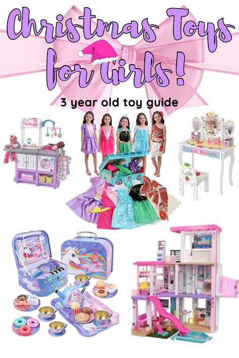 Christmas gift guide for 3-year-old girls. Discover fun pretend play and educational learning toys for girls. Christmas Gifts For 3 Year Girl, Toys For 3 Year Girl, Christmas Toys For Girls, Toys For Christmas, Toddler Girl Toys, Cool Toys For Girls, Capes For Kids, Easter Gifts For Kids