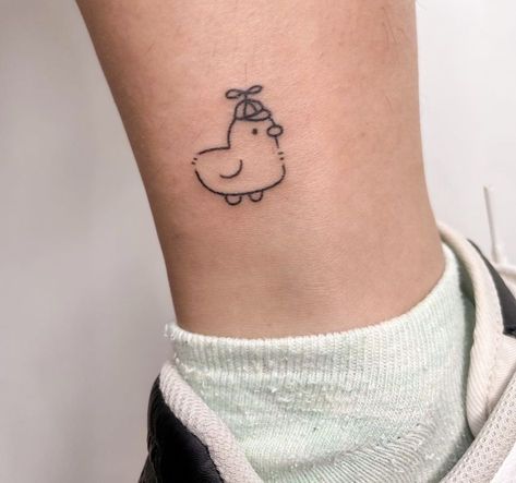 Made In Vietnam Tattoo, Lucky Duck Tattoo, Duckling Tattoos Small, Minimal Duck Tattoo, Silly Goose Tattoo Small, Cartoon Duck Tattoo, Funny Duck Tattoo, Small Funny Tattoo Ideas, Chick And Duck Tattoo Friends