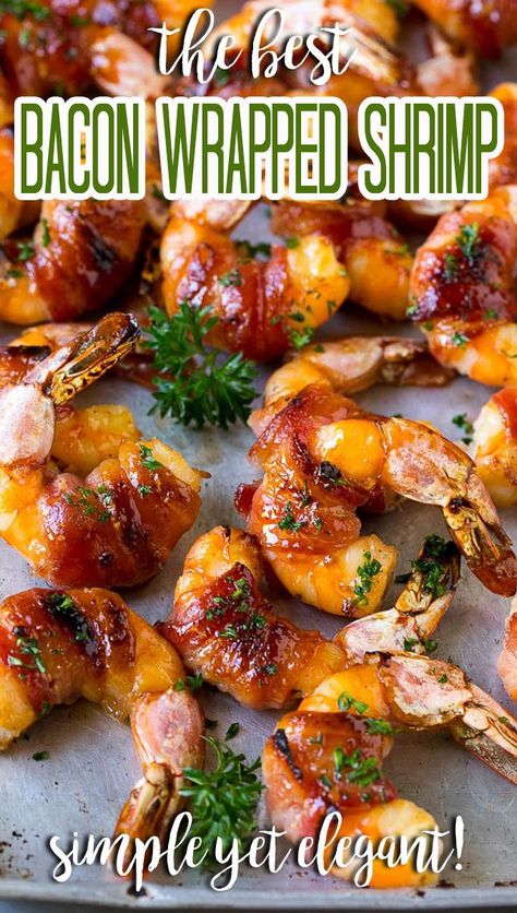 These bacon wrapped shrimp are jumbo prawns brushed with a sweet and savory glaze, then broiled to perfection. Bacon Wrapped Stuffed Shrimp, Bacon Wrapped Shrimp Appetizers, Prawns Appetizers, Easy Bacon Wrapped Shrimp, Bacon Wrap Shrimp Recipes, Jumbo Prawns, Jumbo Shrimp Recipes, Wrapped Shrimp, Bacon Wrapped Shrimp