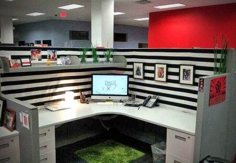 staple fabric to the ugly walls in your cubicle for instant upgrade! Office Cubicle Decor Ideas, Cute Cubicle Decor, Cubicle Style, Cute Cubicle, Work Cubicle Decor, Cozy Cubicle, Cubicle Organization, Cubicle Ideas, Cube Decor