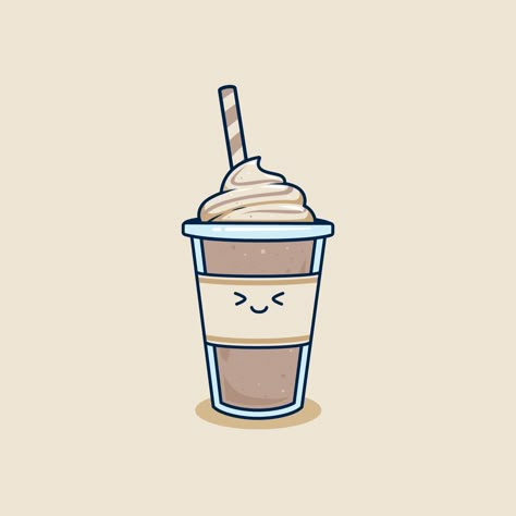 Cute Milkshake Drawing, Kawaii Coffee Cup, Chocolate Illustration Cute, Cute Drinks Drawing, Frappe Drawing, Frappuccino Drawing, Whipped Cream Drawing, Cute Coffee Drawings, Whipped Cream Illustration