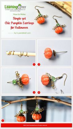 How to Make Simple yet Chic Pumpkin Earrings for Halloween from LC.Pandahall.com Thanksgiving Jewelry Diy, Diy Fall Jewelry, Fall Jewelry Diy, Diy Holiday Jewelry, Diy Halloween Jewelry, Fall Accessories Jewelry, Holiday Earrings Diy, Halloween Jewelry Diy, Halloween Beaded Jewelry