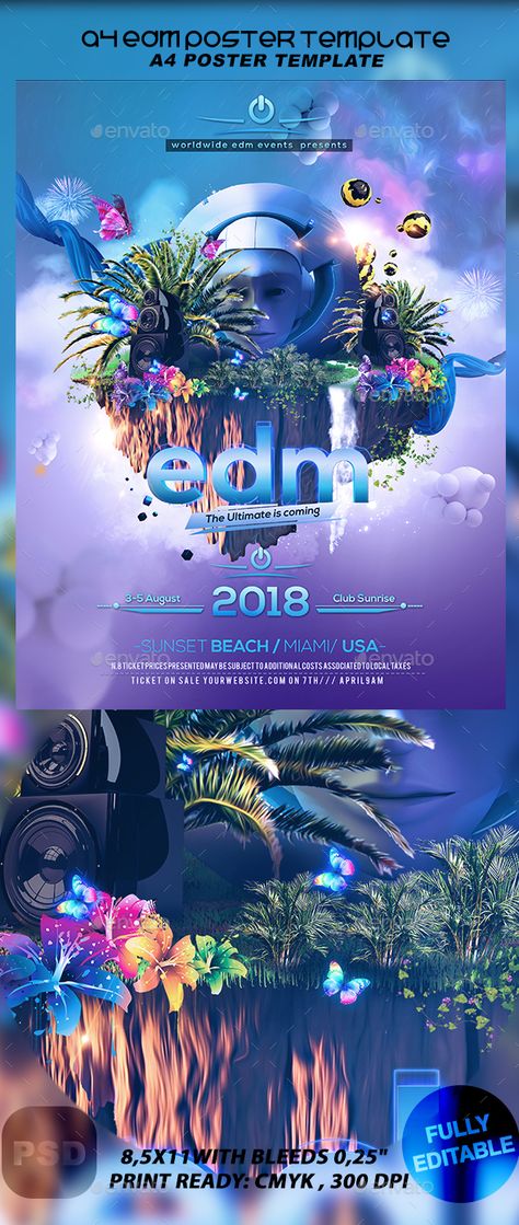 A4 EDM Poster Template. Print-templates Flyers Events. For better visibility a4, edm, edma, electro, fest, festival, party, poster, summer, and sunset. Festival Poster Design Events, Tech Fest Poster, Edm Poster Design, Summer Design Poster, Edm Aesthetic Art, Songkran Festival Design, Event Design Poster, Festival Design Poster, Event Poster Graphic Design