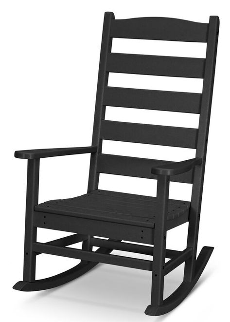 POLYWOOD® Shaker Rocking Chair | Wayfair Porch Rocking Chair, Rocking Chair Porch, Weathered Furniture, Rocker Chairs, Outdoor Comfort, Black Door, Replacement Cushions, Outdoor Rocking Chairs, Slate Gray