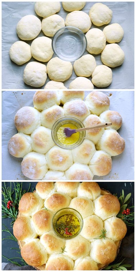 Garlic Parmesan Bread, Garden In The Kitchen, Christmas Rolls, Festive Bread, Bread Wreath, Parmesan Bread, Christmas Bread, Tasty Bread Recipe, Holiday Menus