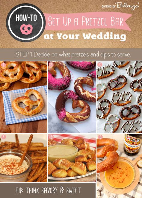 Pretzel display and favors Beer And Pretzel Party, Pretzel Ideas Parties Food, Pretzel Bites Bar Wedding, Soft Pretzels At Wedding, Pretzel Table Wedding, Pretzel Bar At Wedding, Pretzel Station Wedding, Diy Pretzel Bar, Pretzel Topping Ideas