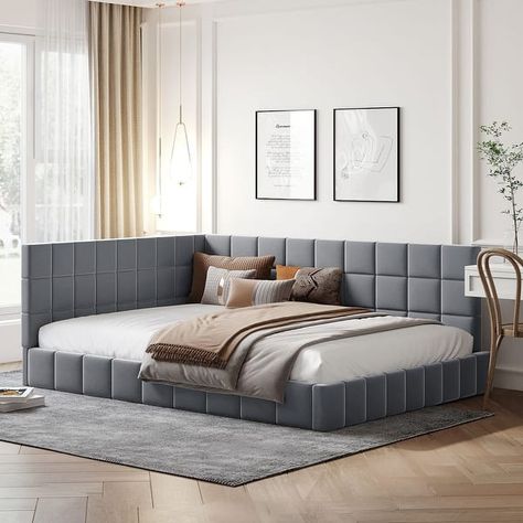 Upholstered Full Daybed Frame, Full Size Daybed with Slat Support, Sturdy Wooden Full Sofa Bed for Living Room Bedroom - Bed Bath & Beyond - 37637099 Full Daybed, Day Bed Frame, Full Size Daybed, Sofa Bed Frame, Velvet Sofa Bed, Daybed Bedding, Bed In Corner, Wood Daybed, Upholstered Daybed