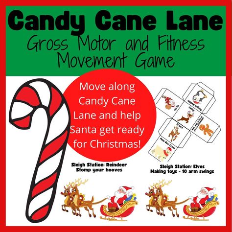 Christmas game for kids, Christmas gross motor skills and pe game for preschool kindergarten Christmas movement game, great for physical education, gross motor skills, pe lessons and brain breaks. Follow the candy cane lane to find Santa's sleigh. Help Santa get ready for Christmas by performing the actions at his sleigh stations. Add some festive fun and fitness to your day, and work on motor skills at the same time. The perfect festive Christmas game for preschool, kindergarten and young ch... Christmas Pe Games, Christmas Gross Motor, Christmas Game For Kids, Candy Cane Game, Game For Preschool, Kindergarten Christmas, Bear Crawl, Pe Lessons, Find Santa