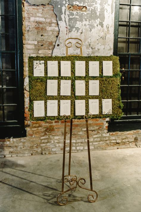 Moss-covered seat assignments Moss Board, Jurassic Wedding, Bayou Wedding, Wedding Table Assignments, Forest Wedding Reception, Quince Planning, Seating Board, Wisconsin Fall, Seating Wedding