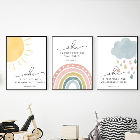 Bible Verses for Girl Nursery Decor, Printable Wall Art, Digital Download, WeatherPrints, Christian Nursery Decor, Kids Bible Verse Wall Art Christian Nursery Wall Art, Rainbow Baby Room, Bible Verses For Girls, Christian Room, Decorating Toddler Girls Room, Christian Canvas Art, Christian Nursery Decor, Christian Nursery