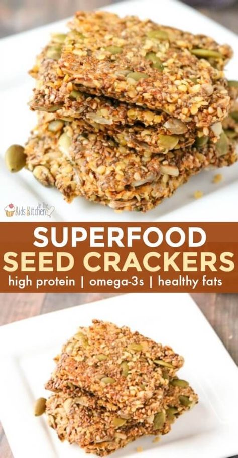 Homemade Seed Crackers, Seed Snacks, Superfood Snacks, Seed Crackers Recipe, Healthy Crackers, Seed Crackers, Crackers Recipe, Gluten Free Crackers, Pan Sin Gluten