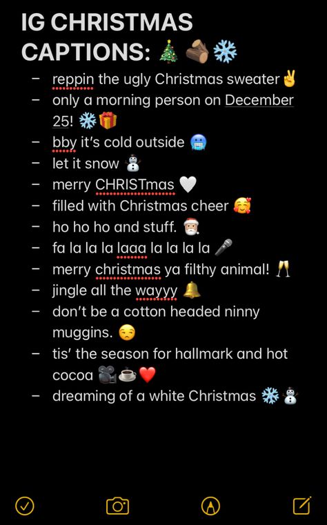 Christmas Notes For Instagram, Aesthetic Christmas Captions, Cool Short Quotes Aesthetic Funny, Disney Christmas Captions, Christmas Bio Ideas, Christmas Selfie Captions, Christmas Photo Quotes, Christmas Party Captions For Instagram, Short Christmas Quotes Simple