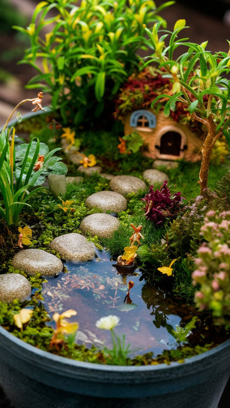 "Step into a whimsical wonderland with our enchanting indoor fairy tale garden ideas! 🌸🧚‍♂️ #GardenMagic #FairyTaleGarden" Fairy Garden Scene, Cute Fairy Garden Ideas, Fairy Garden Raised Bed, Fairy Village Garden, Harry Potter Fairy Garden, Woodland Fairy Garden, Gnome Garden Ideas Diy, Fairy Garden Ideas Indoor, Fairy Tail Garden