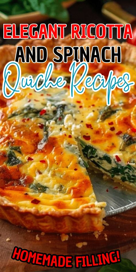 Elegant Ricotta and Spinach Quiche Spinach Mushroom Ricotta Quiche, Elegant Ricotta And Spinach Quiche, Spinach And Ricotta Quiche Recipes, Quiche Recipes Spinach Feta, Ricotta Cheese Quiche Recipes, Egg And Ricotta Recipes, Ricotta And Spinach Quiche, Ricotta Spinach Quiche, Ricotta Quiche Recipes