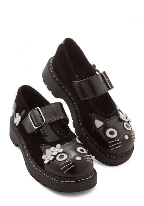 Unique Shoes - Edgy Yet Adorable Shoe T.u.k Shoes, Cat Mary Janes, Quirky Shoes, Cat Flats, Unique Heels, Trendy Womens Shoes, Dr Shoes, Cat Shoes, Flat Loafers