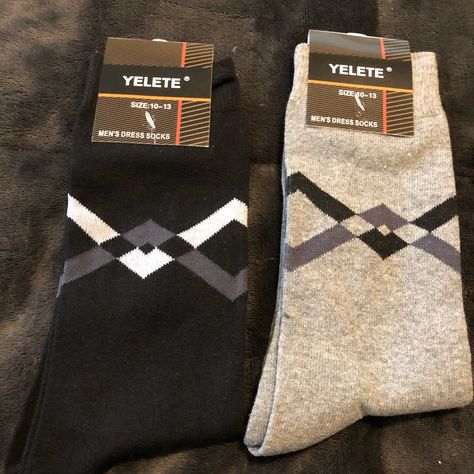 These Are Quality Dress Socks With An 1.5 Inch Ankle Band For Easy Adjustments To Your Satisfaction. They Are Soft And Smooth (Inside And Out) They Have A Diamond Link Pattern. One In Black One In Gray. 70% Cotton, 25% Polyester, 5% Spandex. These Sock Are New With Tags. Last Pictures Are From Site Socks Design, Woolen Cap, Socks Packaging, Luxury Socks, Man Dressing Style, Mens Dress Socks, Man Clothing, Quality Dresses, Dress Socks