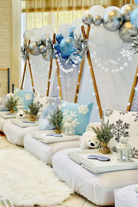 Winter Wonderland Birthday Party Ideas, Frozen Birthday Party Ideas, Winter Wonderland Birthday Party, Winter Party Themes, Wonderland Birthday Party, Winter Wonderland Birthday, Winter Birthday Parties, Teepee Party, Sleepover Birthday Parties