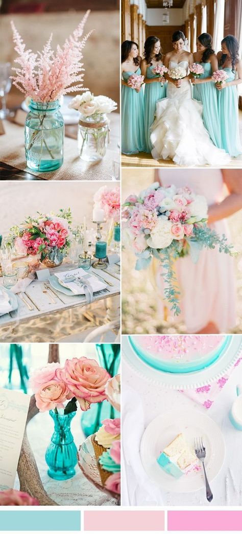 aqua and pink wedding color palette idea for spring summer 2017 #WeddingIdeasColors Wedding Color Schemes Summer, Wedding Color Palette Summer, Pink Wedding Colors, Wedding Color Pallet, Blossom Wedding, Wedding Themes Summer, Aqua Wedding, Spring Wedding Colors, Summer Wedding Colors