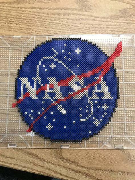 Perler NASA Logo by Slimer530 on DeviantArt Dog Birthday Party Pets, Perler Bead Mario, Easy Perler Bead Patterns, Graph Paper Drawings, Easy Perler Beads Ideas, Nasa Logo, Fuse Bead Patterns, Perler Art, Hama Beads Design