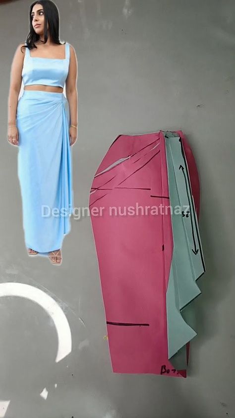 Skirt Pattern Drafting, Drape Skirt Pattern, Pola Rok, New Dress Pattern, Skirt Pattern Free, Easy Dress Sewing Patterns, Dress Sewing Tutorials, New Saree Blouse Designs, Draping Fashion