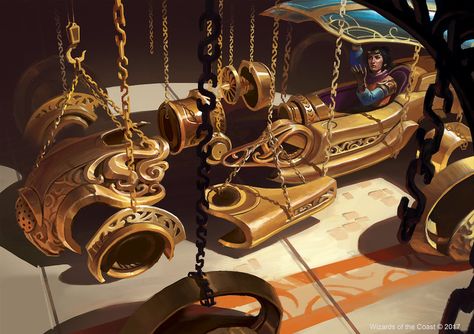 MTG: Reverse Engineer by KangJason Jason Kang, Props Illustration, Magic The Gathering Art, Steampunk Vehicle, Transportation Art, Night Magic, Mtg Art, Fantasy Props, High Elf