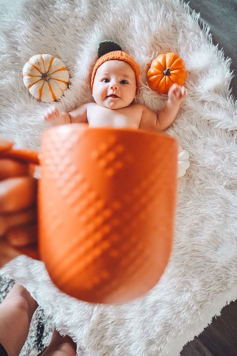 Photoshoot Ideas Oh My Gourd Baby Picture, Infant Fall Pictures, Fall Photos For Baby, November Baby Monthly Pictures, Candy Corn Baby Pictures, Fall Baby Photoshoot Ideas, Newborn Thanksgiving Pictures, November Photoshoot Ideas Baby, Baby In Pumpkin Picture