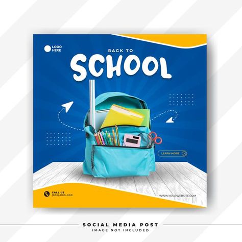 Back to school for social media template... | Premium Vector #Freepik #vector #school #layout #promotion #back-to-school Back To School Promotion Design, Back To School Social Media Posts, Back To School Instagram Post, Back To School Social Media Design, Back To School Ads, School Layout, School Campaign, Logo School, Cricket Logo