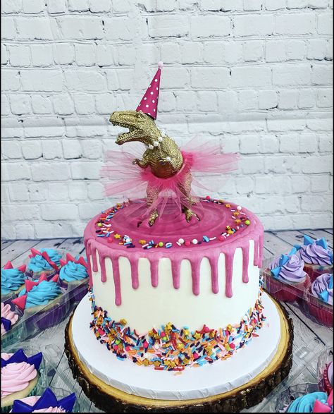 Dino Tea Party Birthday, Dianasore Birthday Theme, Dinosaur Ballerina Cake, Barbie Dinosaur Party, 3 Rex Cake Girl, Tutu Dinosaur Party, Pink Three Rex Party, Pink Dinasour Birthday Cake, Girl 3 Rex Birthday