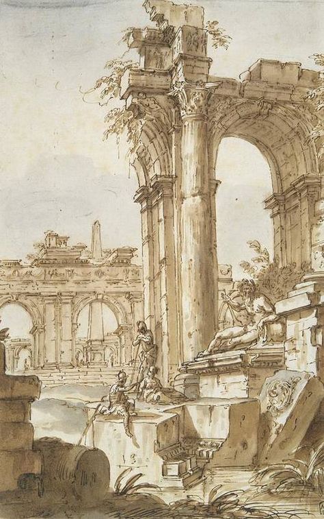 Roman Ruins Painting, Roman Drawings, Masters Drawings, Giovanni Paolo Panini, Temple Drawing, Architecture Tattoo, Architecture Painting, Architectural Sketch, Roman Art