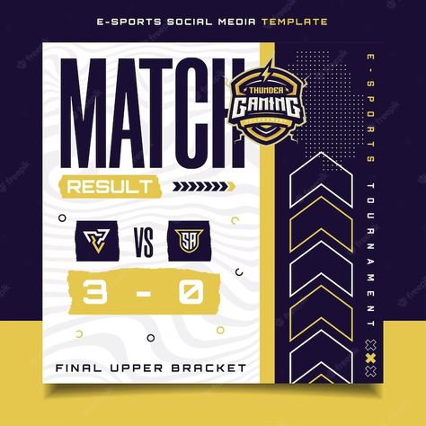 Match Results Poster, Gaming Banner Template, Template For Social Media, Sport Banner, Social Media Flyer, Sport Poster Design, Gaming Banner, Background Design Vector, Sports Flyer