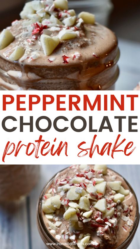 Peppermint Mocha Protein Powder Recipes, Clean Simple Eats White Chocolate Peppermint, Peppermint Mocha Protein Shake, Mint Protein Shake, Peppermint Protein Shake, Island Green Smoothie Recipe, Chocolate Protein Smoothie Recipes, Simple Protein Shake Recipes, High Protein Shakes