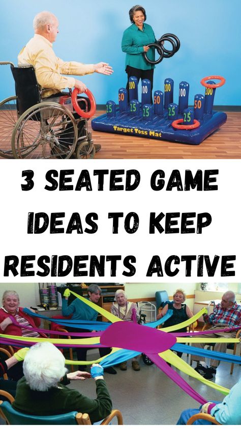 Need help getting your residents that use a wheelchair or have other disabilities to stay active? Then try adding in a few seated games to keep them moving and having fun. These ideas from notjustbingo are also great for National Physical Therapy Month in October. Wheelchair Obstacle Course, Active Senior Activities, Physical Activities For Senior Citizens, Wheelchair Activities For Seniors, Adaptive Pe Activities Wheelchair, Diy Games For Seniors, Memory Care Games, Physical Games For Seniors, Active Games For Seniors