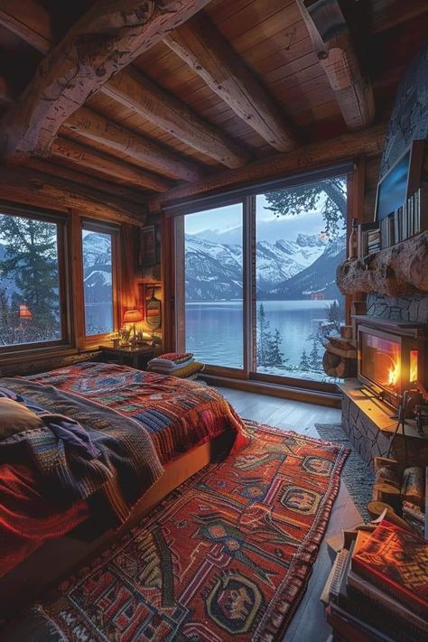 Bedroom Wall Decor Ideas, Mountain Cabins, Cabin Aesthetic, Cozy Homes, Colourful Living Room Decor, Cabin Interiors, Colourful Living Room, Wall Decor Ideas, Tiny House Cabin