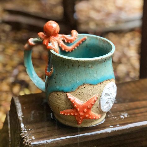 Octopus Ceramic Mugs, Pottery Octopus, Octopus Pottery, Ceramic Octopus, Octopus Mug, Ocean Mug, Creative Mugs, Lauren Lewis, Summer Mug