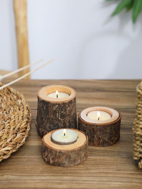 Multicolor  Collar  Wood   Embellished   Home Decor Holiday Party Activities, Wooden Candle Stand, Candle Vessels, Wooden Candlestick Holders, Log Candles, Candle Stick Decor, Wood Candle Holder, Round Candles, Wooden Candle Sticks