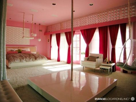 Maybe not red. But the #pole and #swing will definitely be there. #dreamhouse Hot Pink Bedrooms, Colorful Beach House, Dance Rooms, Romantic Bedroom Decor, Beach House Interior Design, Home Dance, Pink Bedrooms, Romantic Bedroom, Beach House Design