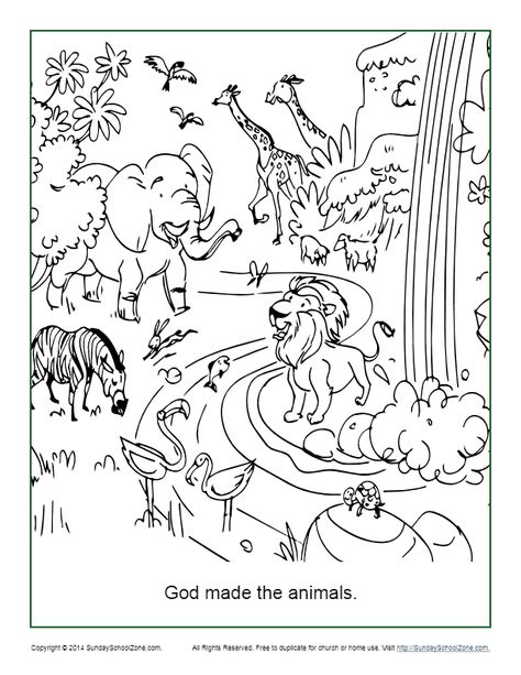 God Made the Animals Coloring Page Creation Coloring Pages, Animal Crafts Preschool, Books Pages, Animal Worksheets, Bible Printables, Bible Coloring Pages, Sight Words Kindergarten, Animals Coloring, Create Drawing