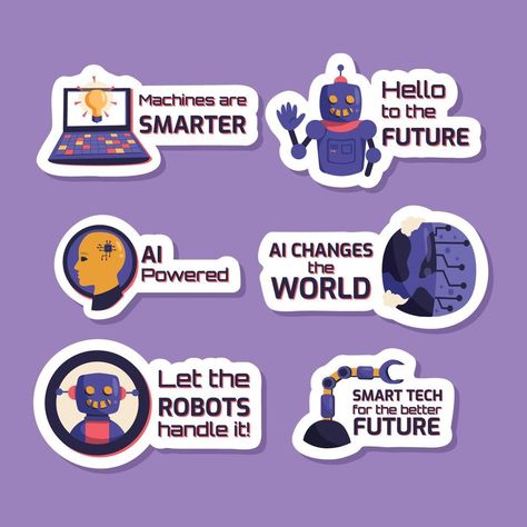 Artificial Intelligence Stickers Set Stiker Laptop, Eleven Stranger Things Drawing, Notice Board Decoration, Funny Laptop Stickers, Liquor Bottle Crafts, Technology Posters, Sticker Design Inspiration, Paper Art Design, Science Stickers