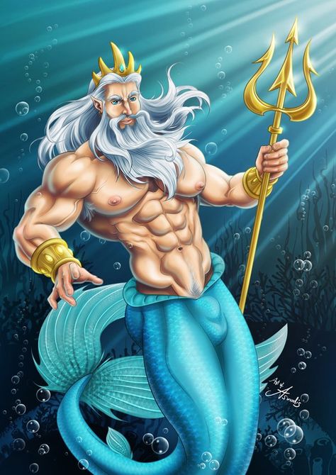 #ArtofAsmodis #KingTriton #Triton #TheLittleMermaid #Atlantica #WaltDisney #Disney #Trident Merman Fanart, Disney Dudes, Anthropomorphic Characters, Male Mermaid, King Triton, Little Mermaid Live Action, Mermaid Man, Ipad Art, Disney Tattoos