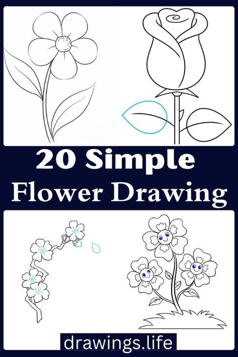 Flowers are always gorgeous, and a simple flower drawing can give you a whole day of enjoyment. They’re also perfect for adding color to your room or stylizing your drawing collection. Flower Drawing Tutorials For Beginners, How To Draw Flowers Step By Step Simple, How To Draw A Flower, How To Draw Flowers Step By Step, Flowers To Sketch, Draw Simple Flowers, Poppy Flower Drawing, Flower Drawing Easy, Watercolor Templates